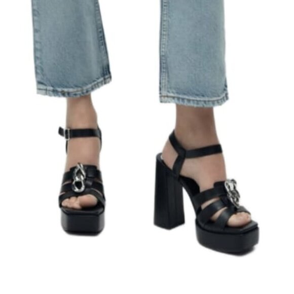 ZARA STRAPPY PLATFORM HEEL SANDALS SIZE 9US Black | 3345/910 - Picture 3 of 14